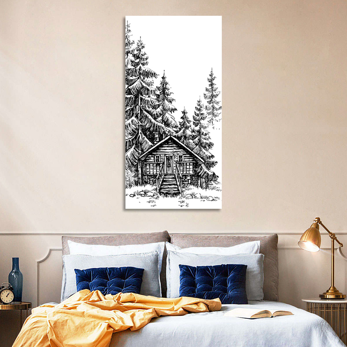Log Cabin Sketch Wall Art