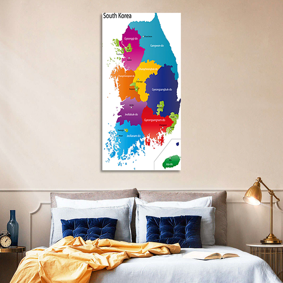 Colorful South Korea Map Wall Art
