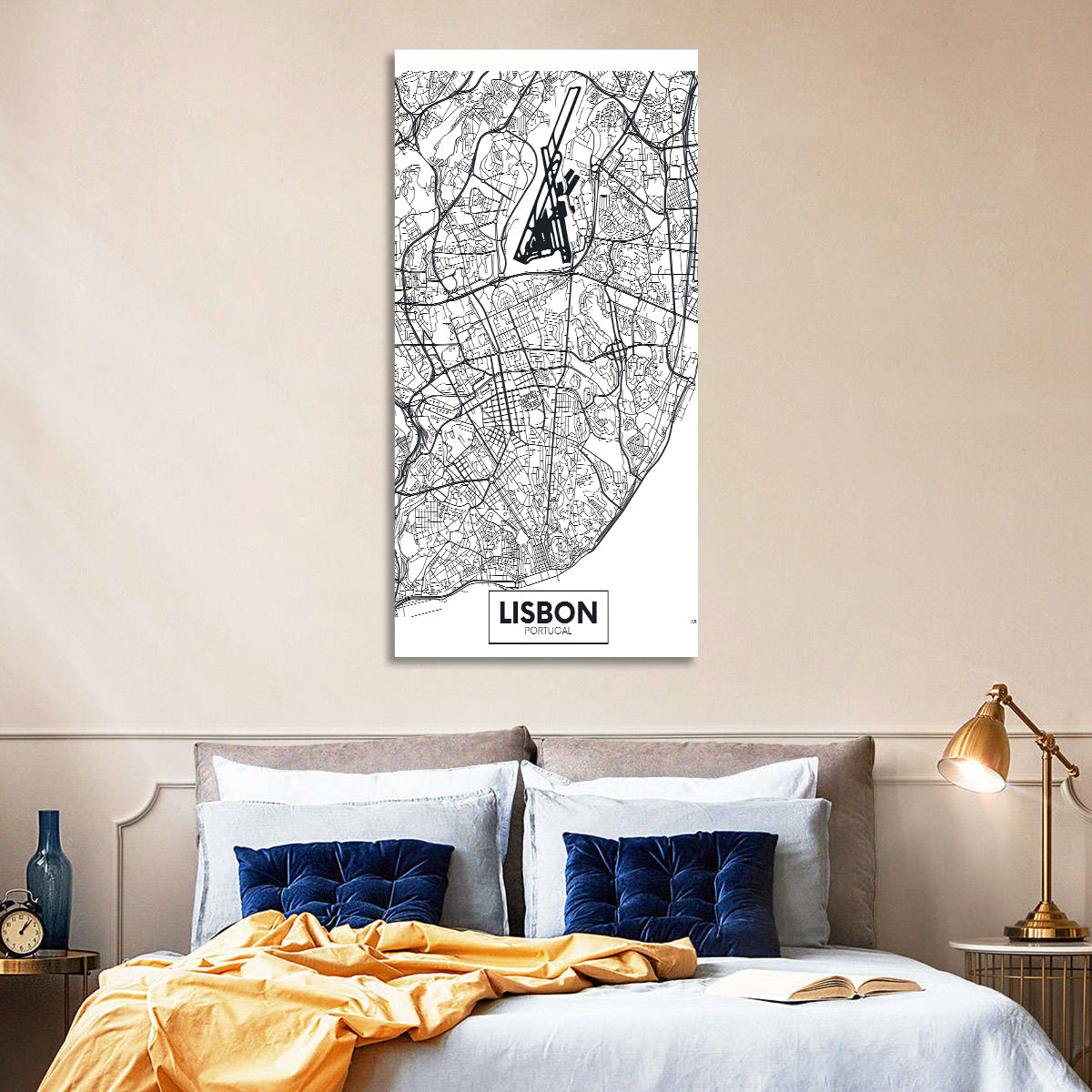 Lisbon Schematic Map Wall Art in a room, portrait