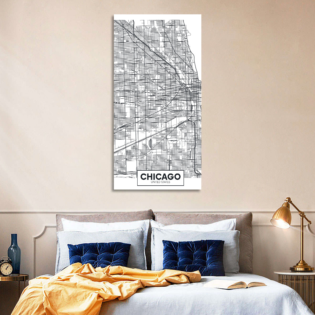 Chicago Street Grid Map Wall Art in a room, portrait