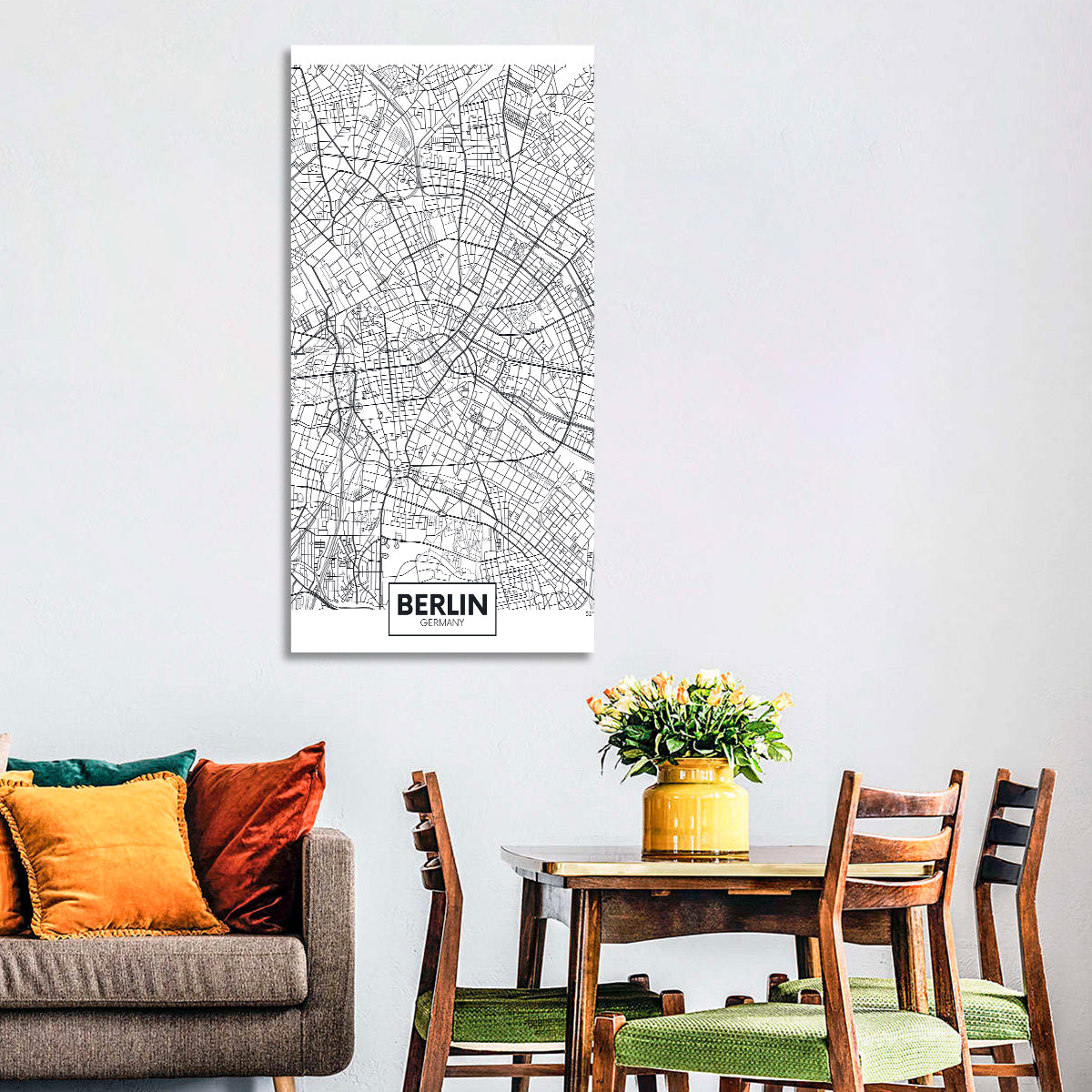 Berlin Map with Coordinates Wall Art in a room, portrait