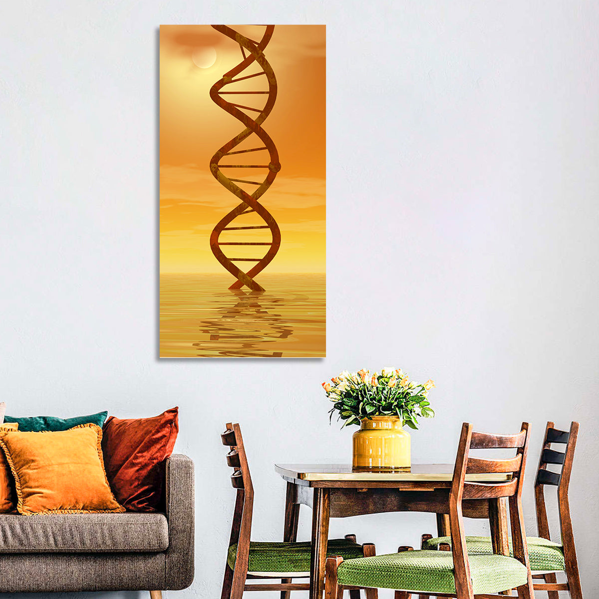 Dna Helix at Sunset Wall Art in a room, portrait