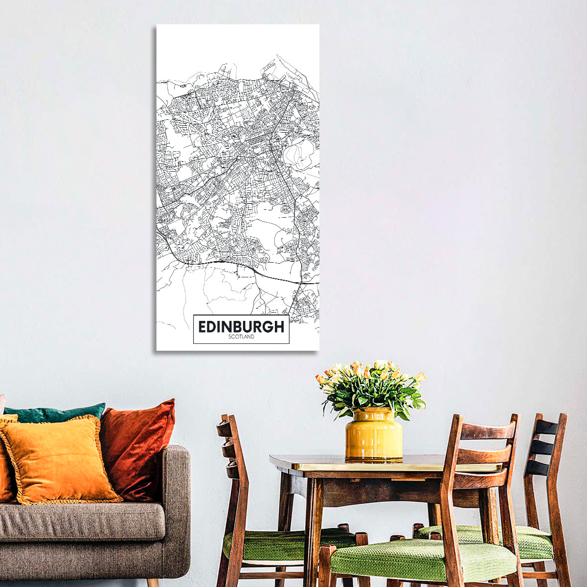 Edinburgh City Map Wall Art in a room, portrait