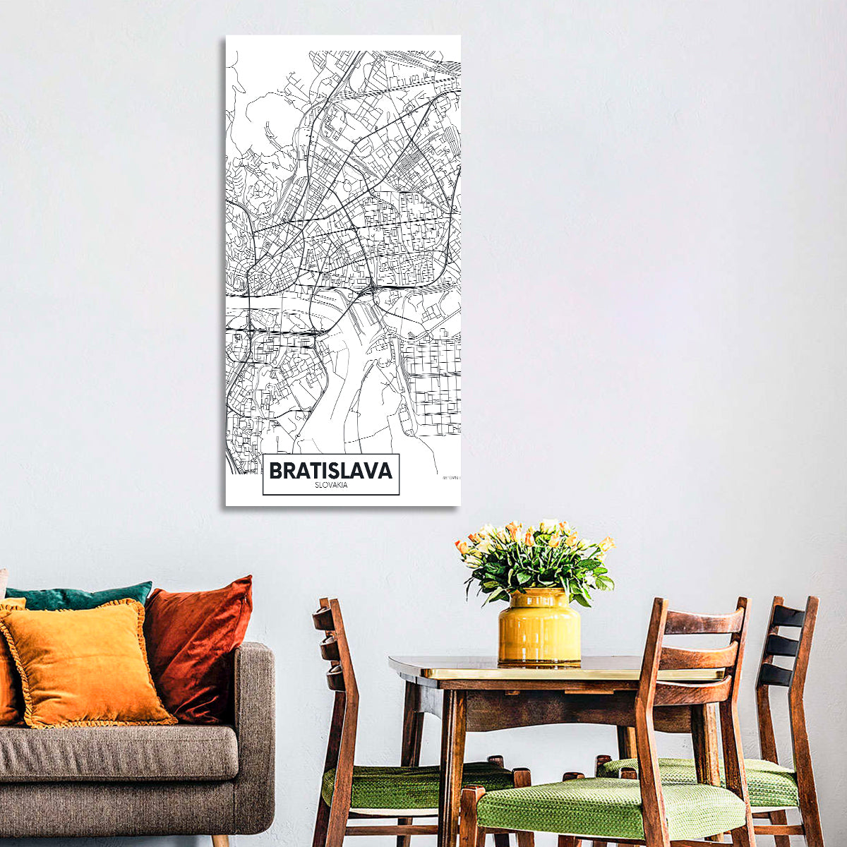 Bratislava City Map Wall Art in a room, portrait