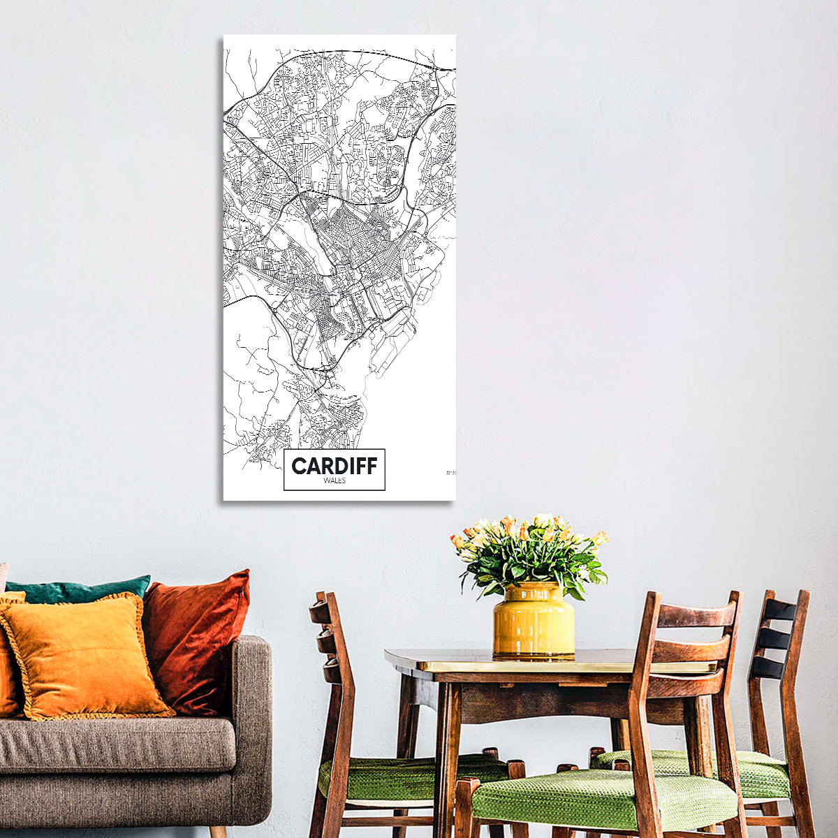 Cardiff City Map Wall Art in a room, portrait