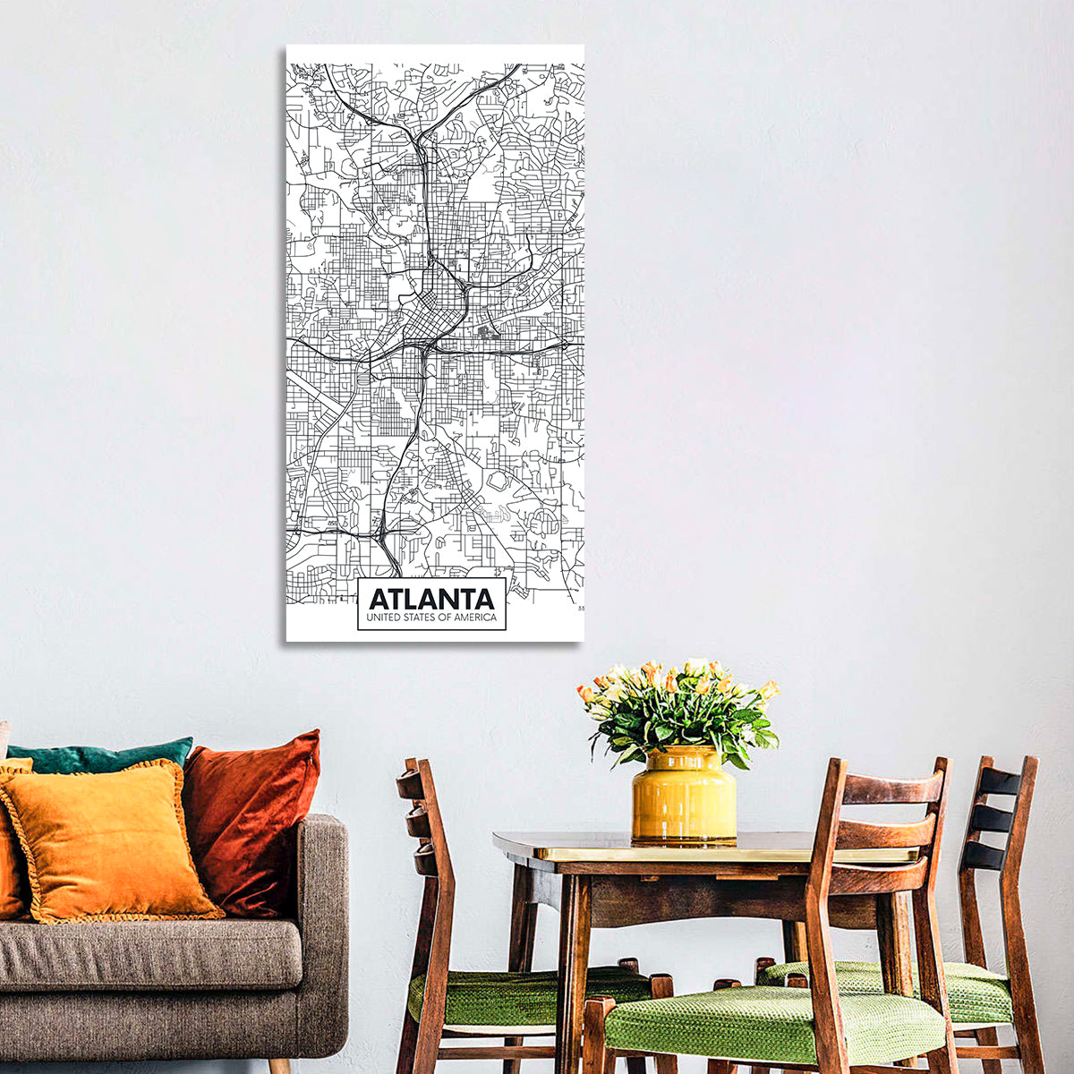 Atlanta City Map Wall Art in a room, portrait