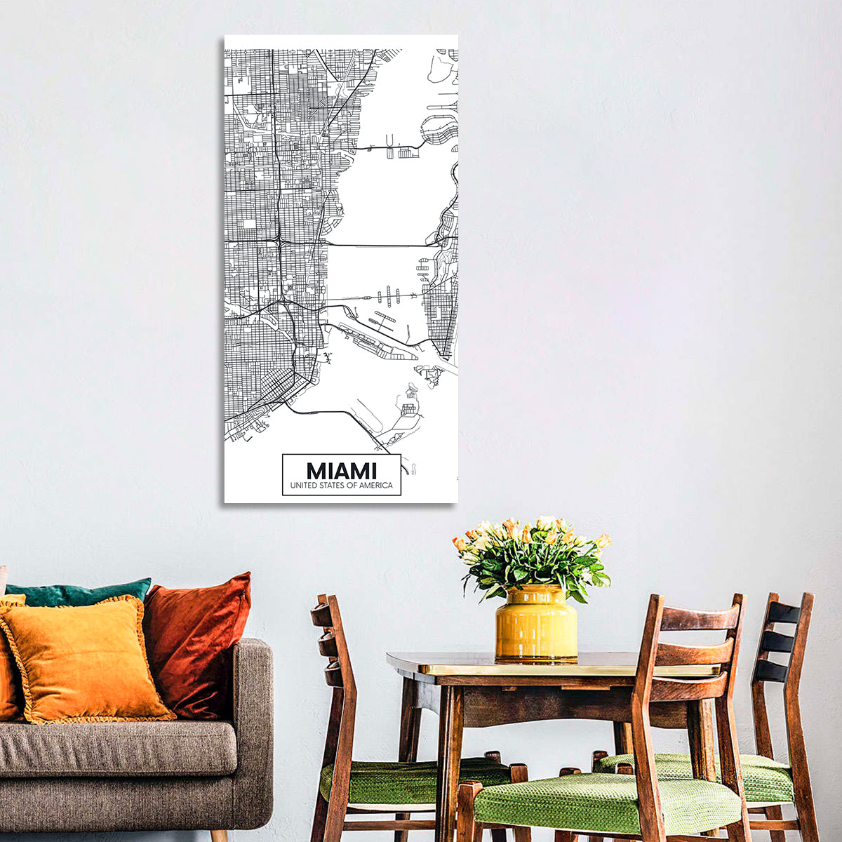 Miami City Map Wall Art in a room, portrait