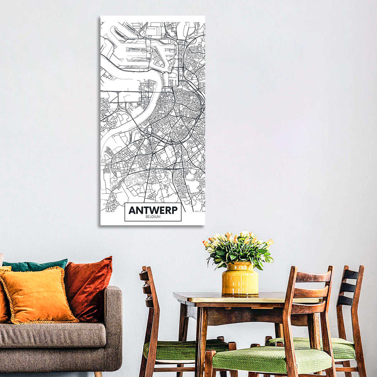 Antwerp City Map Wall Art Canvas Piece