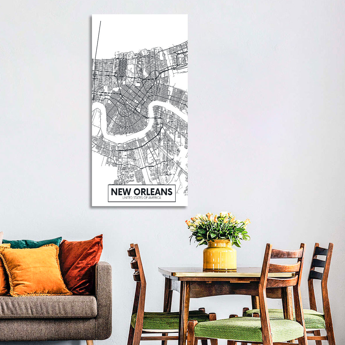 New Orleans Minimalist City Map Wall Art