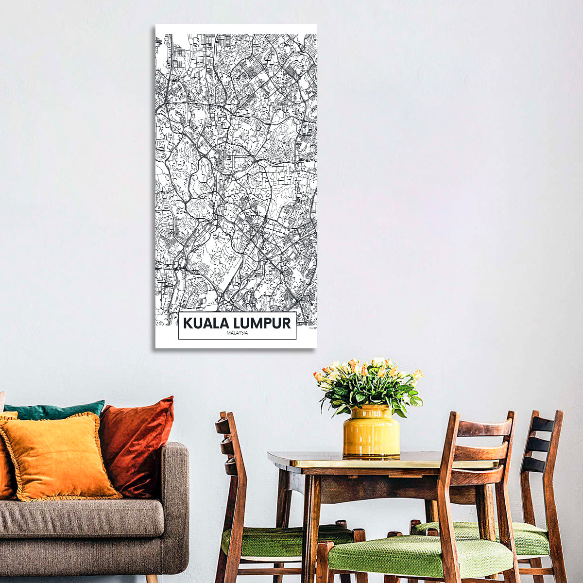 Kuala Lumpur Street Grid Map Wall Art