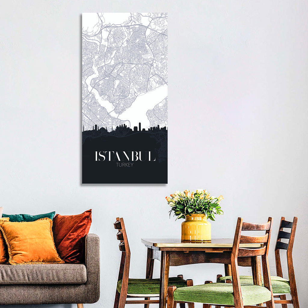 Istanbul Map and Skyline Wall Art