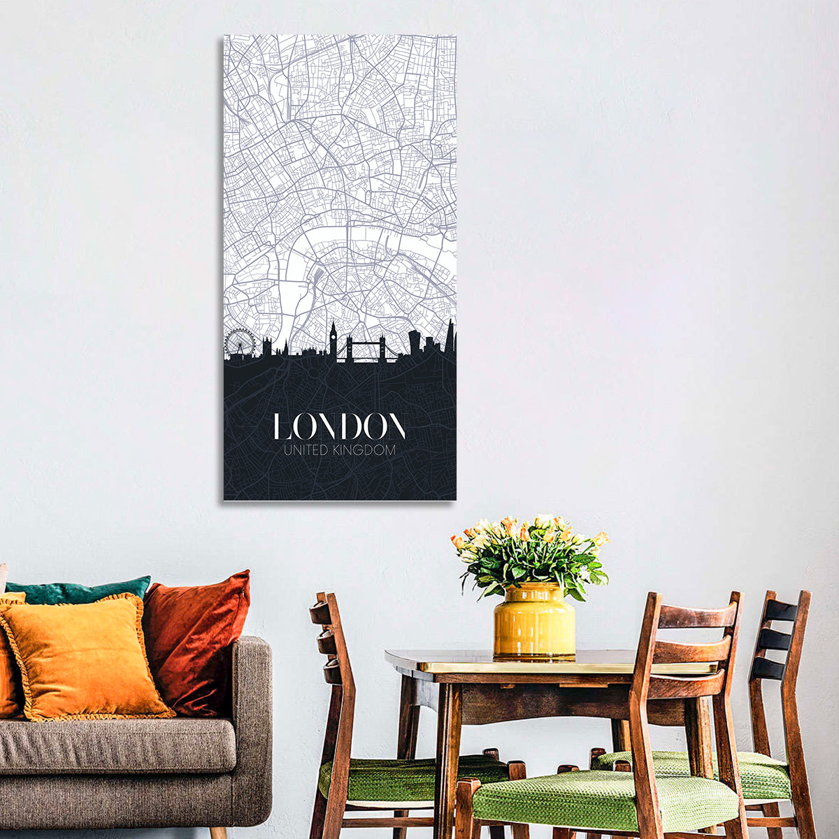 London Skyline Map Wall Art in a room, portrait
