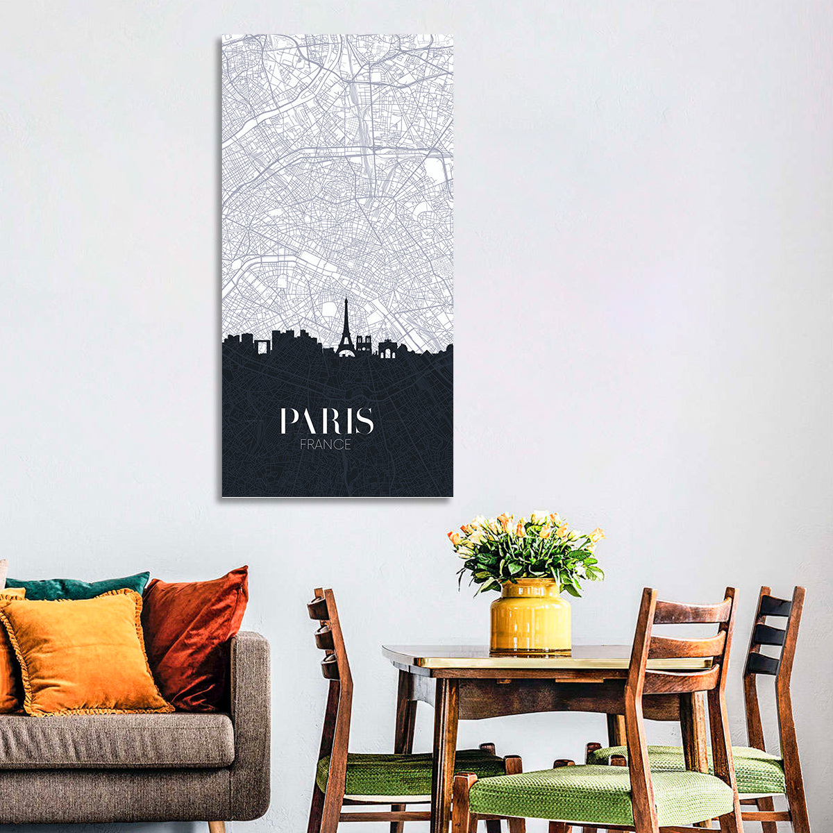 Paris Map with Eiffel Silhouette Wall Art