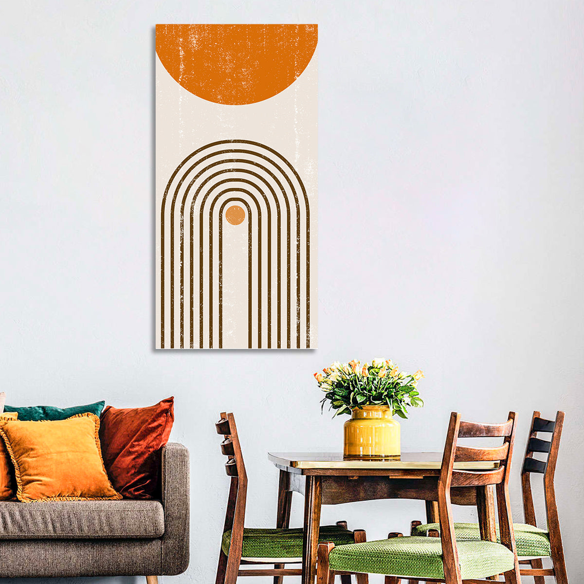 Burning Sun Concentric Arches Wall Art in a room, portrait
