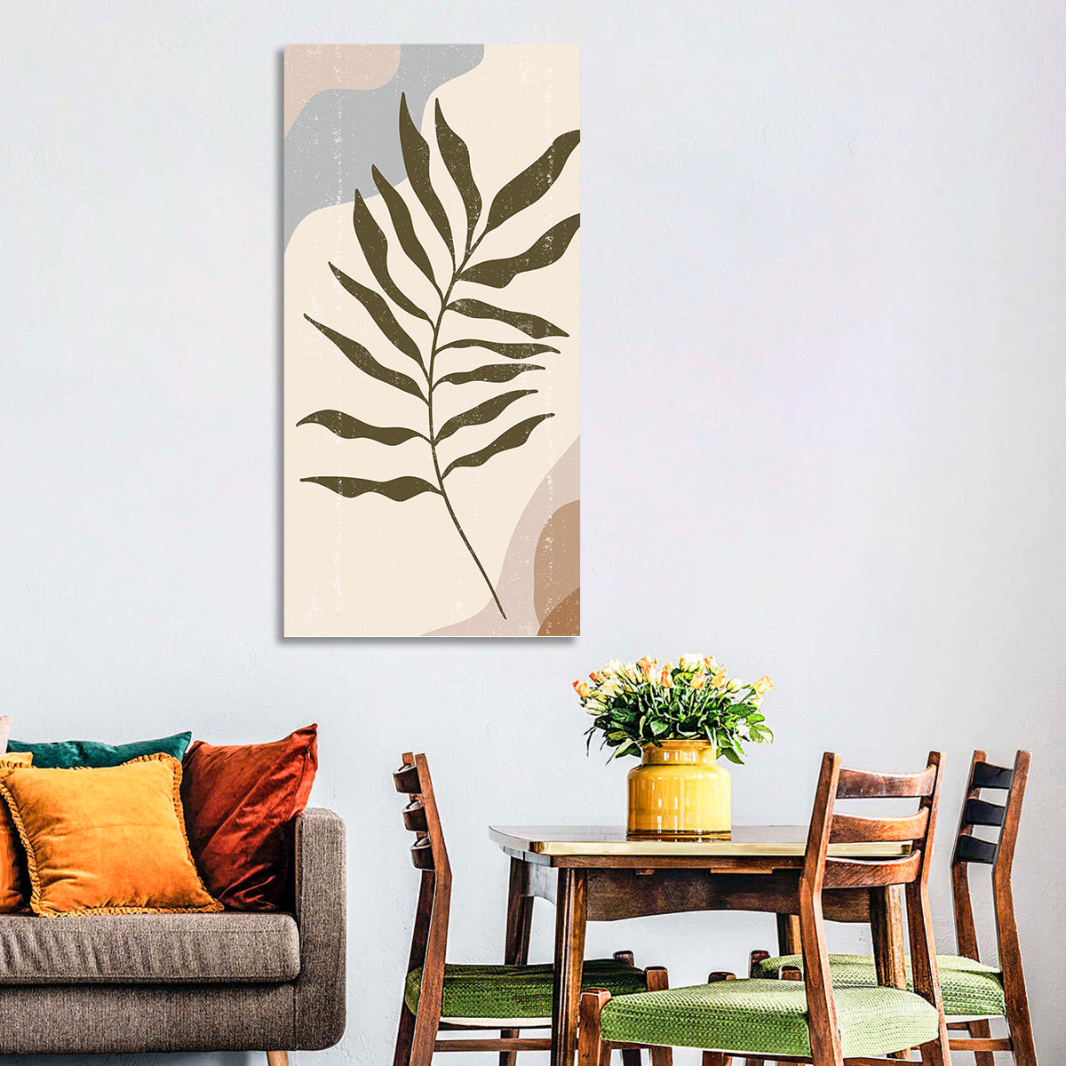 Minimalist Fern Leaf Study Wall Art in a room, portrait