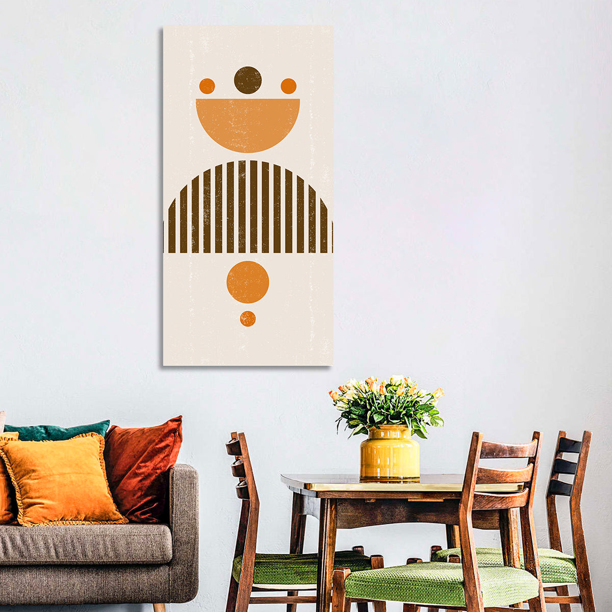 Mid-century Moon and Sun Wall Art in a room, portrait