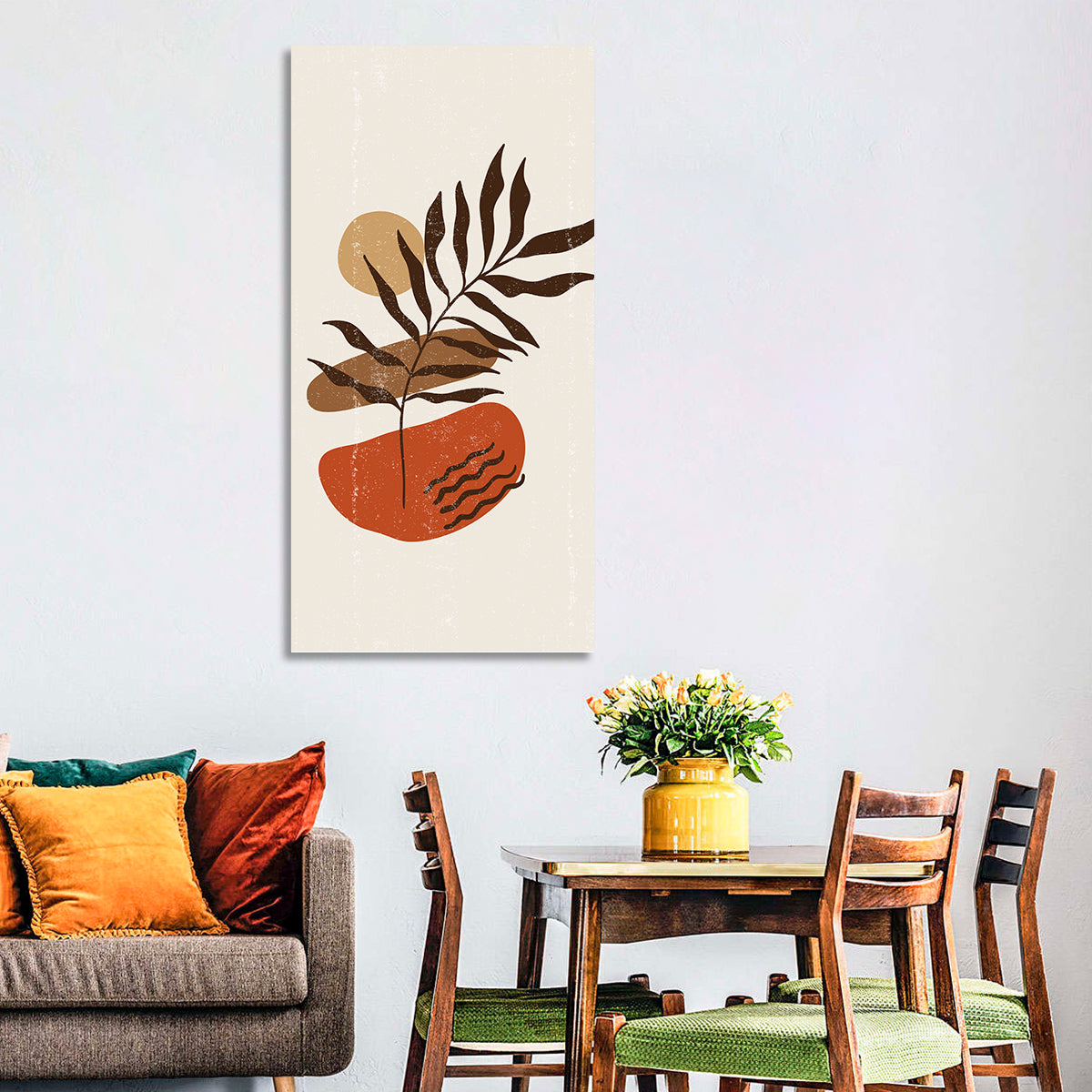 Fern with Terracotta Sun Wall Art in a room, portrait