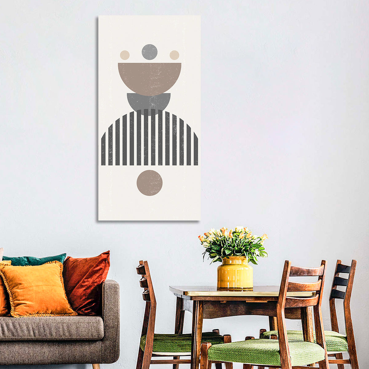 Stacked Sun and Moon Minimalist Wall Art in a room, portrait