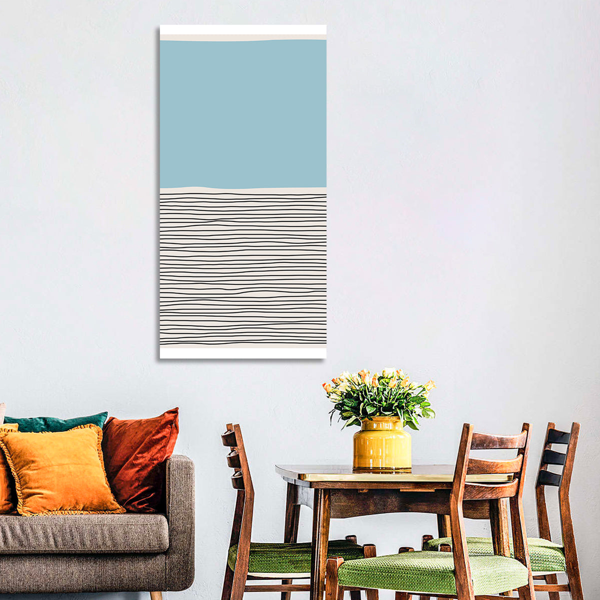 Blue Horizon Minimalist V Wall Art in a room, portrait
