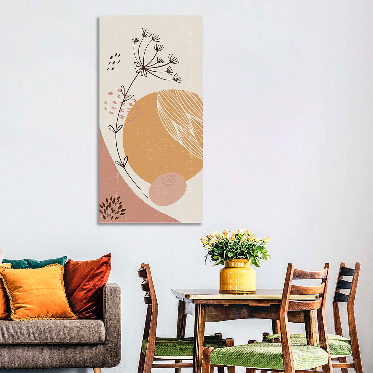 Terracotta Wildflower Abstract Wall Art in a room, portrait