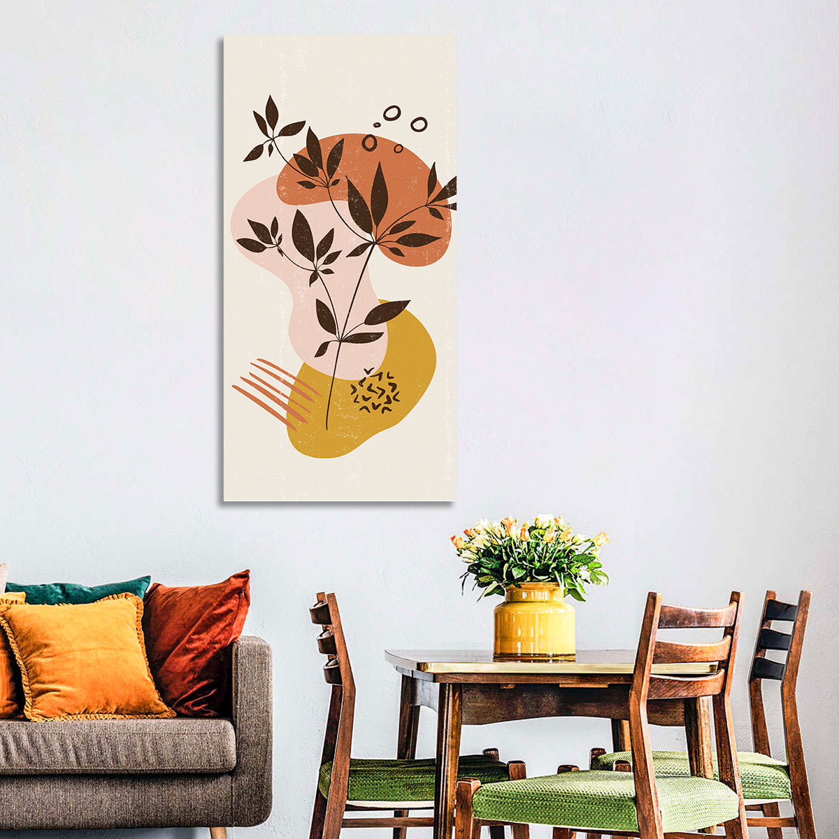 Mid-century Botanical Minimalist Wall Art in a room, portrait