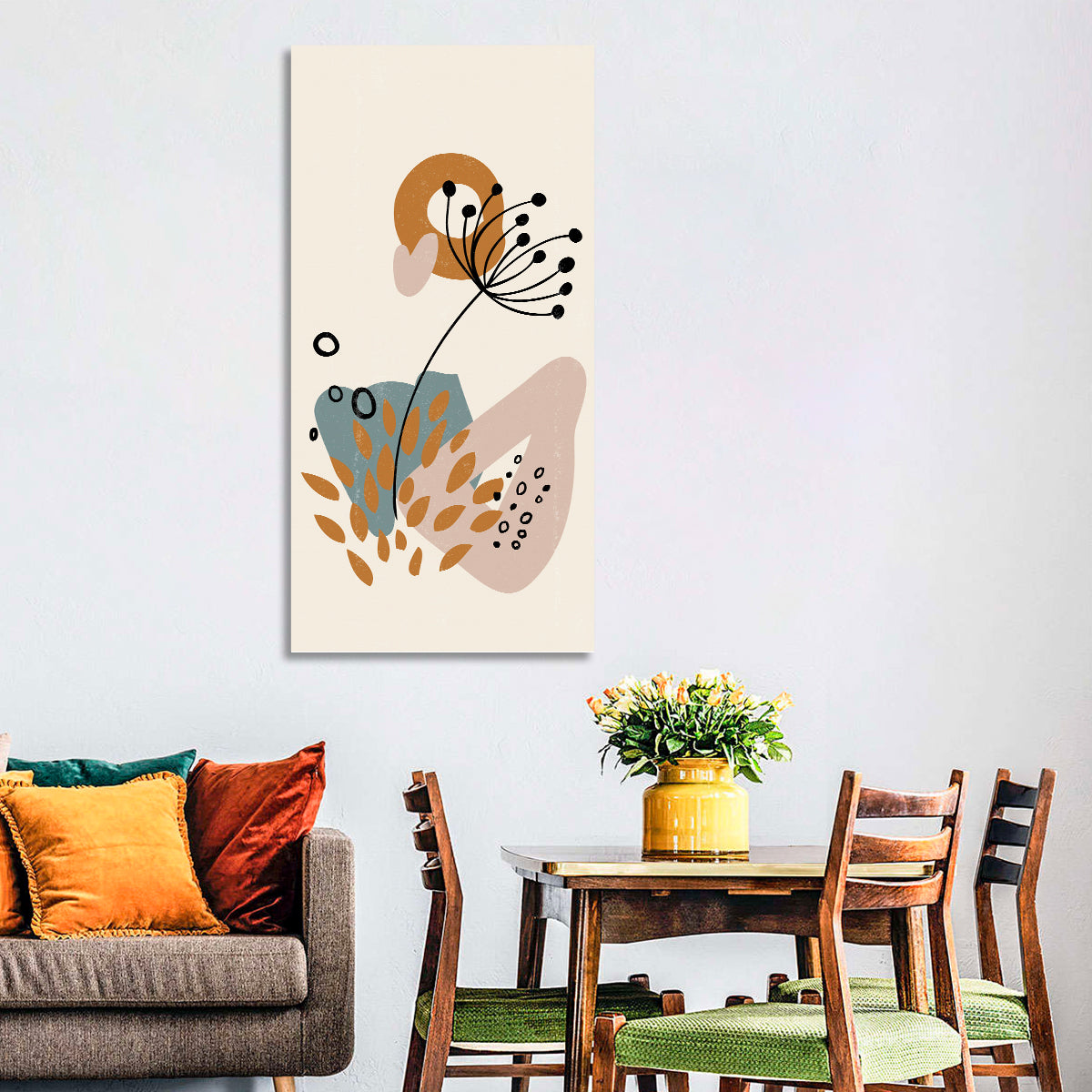 Minimalist Botanical Line Flower Wall Art in a room, portrait