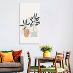 Potted Plants with Hand-drawn Grid Wall Art
