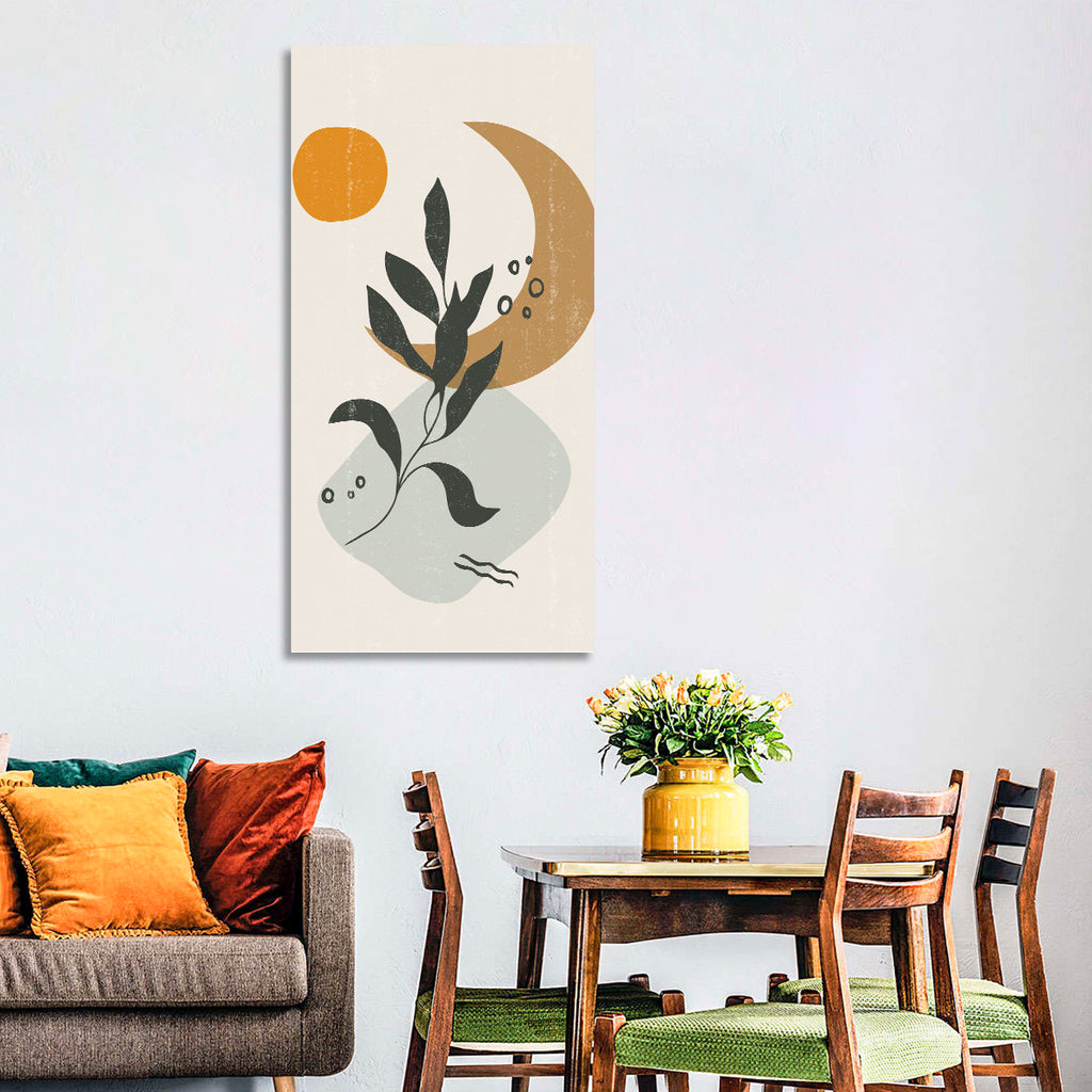 Leafy Branch with Sun and Moon Wall Art