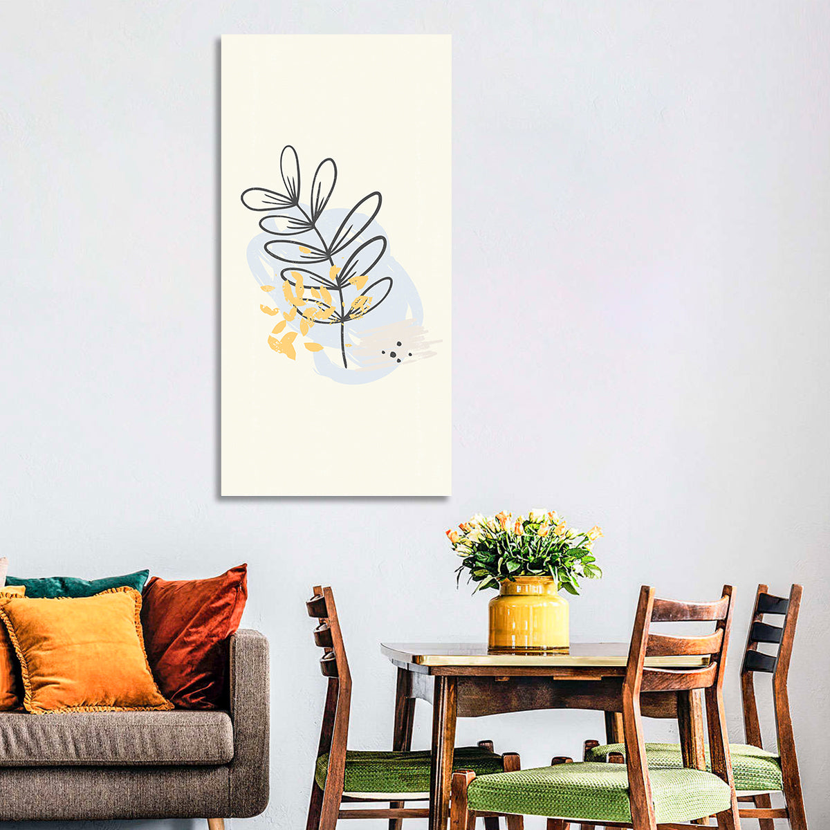 Falling Leaves Illustration Wall Art in a room, portrait