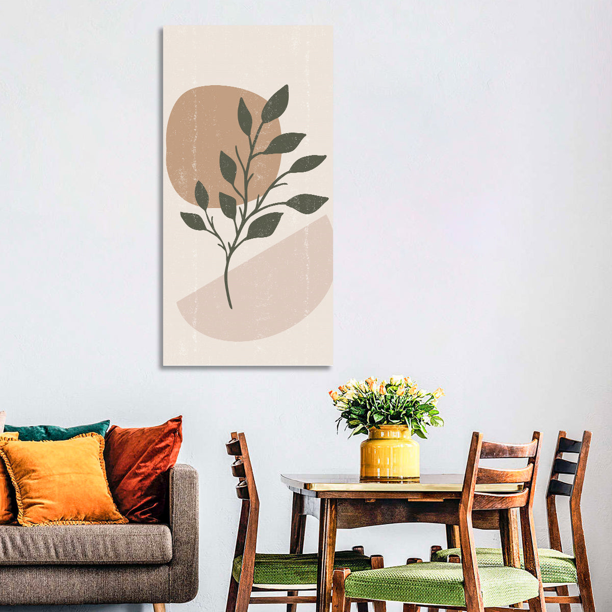 Boho Leaf Study Wall Art in a room, portrait