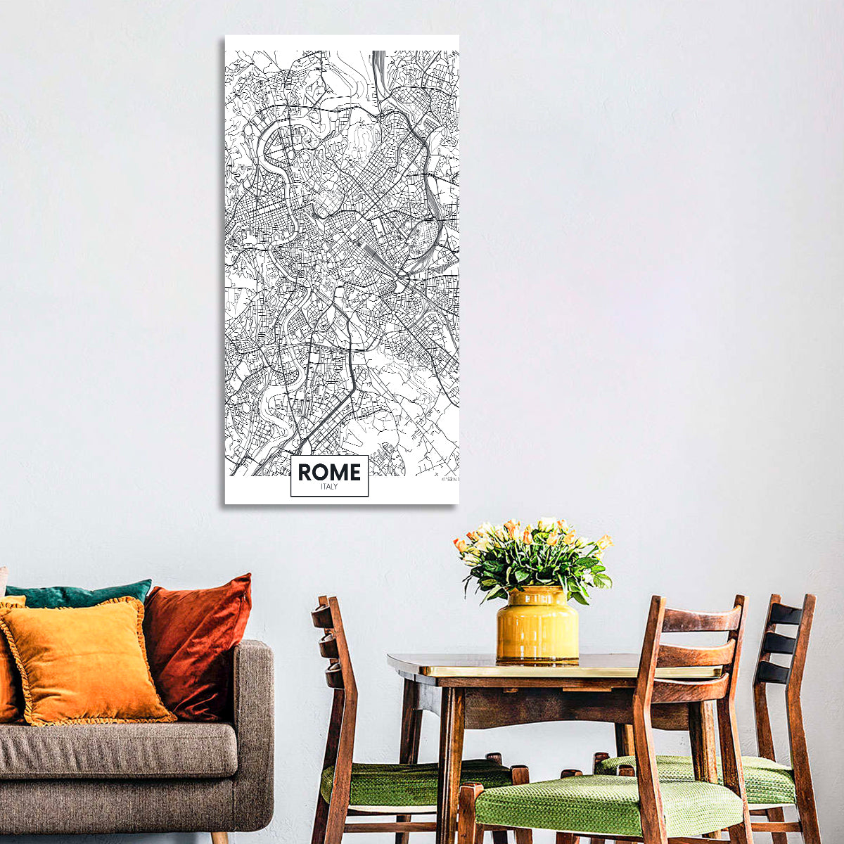 Rome City Map Wall Art in a room, portrait