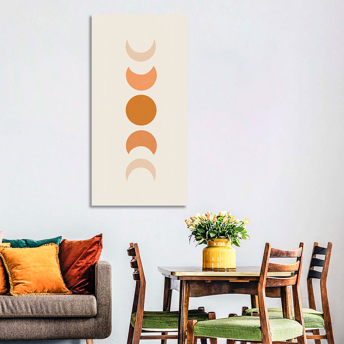 Minimalist Moon Phases Wall Art in a room, portrait