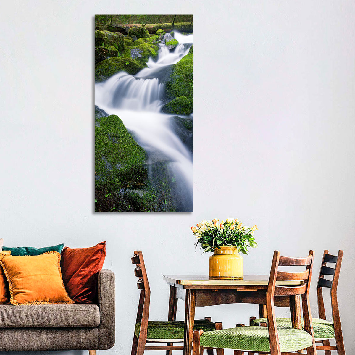 Olympic National Park Waterfall Wall Art in a room, portrait