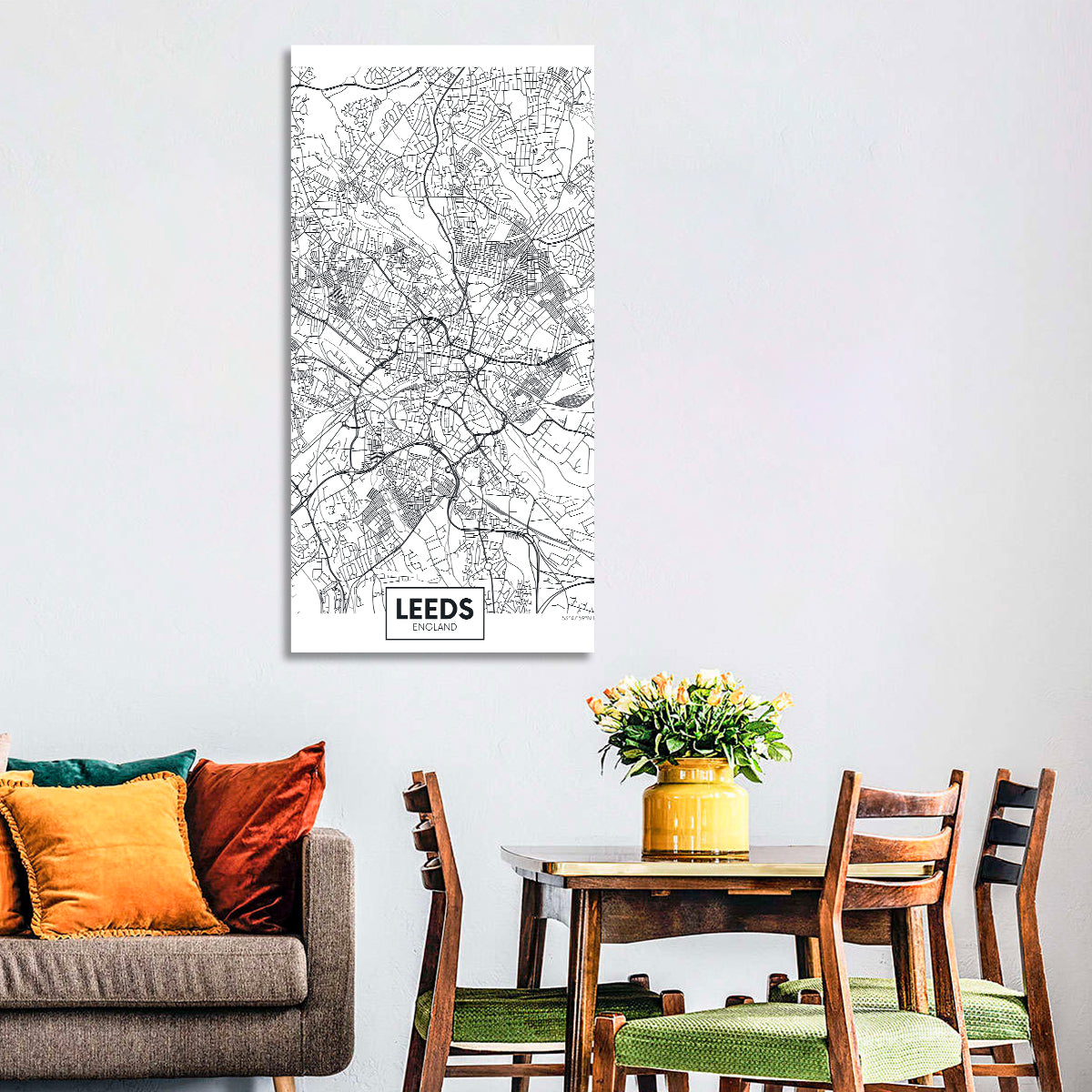 Leeds Street Map Wall Art in a room, portrait