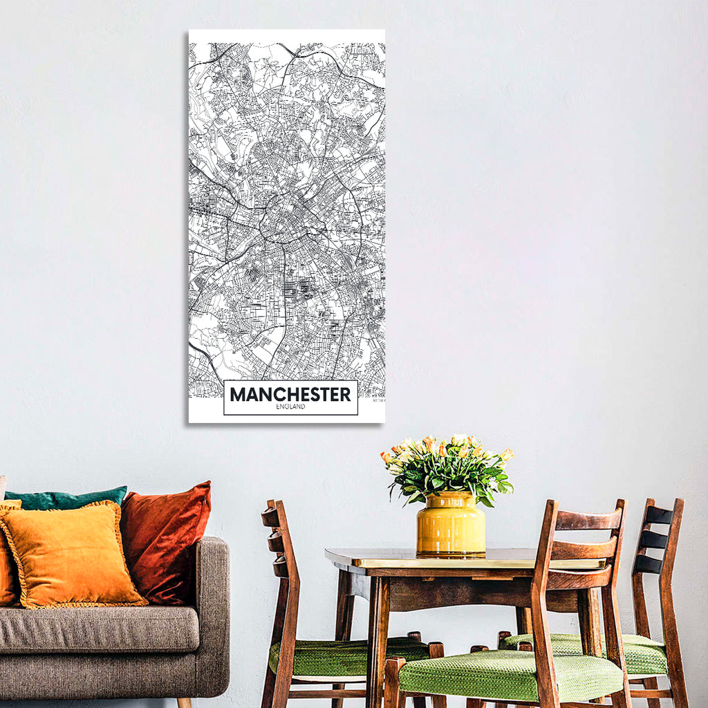 Manchester City Map, Minimalist Wall Art