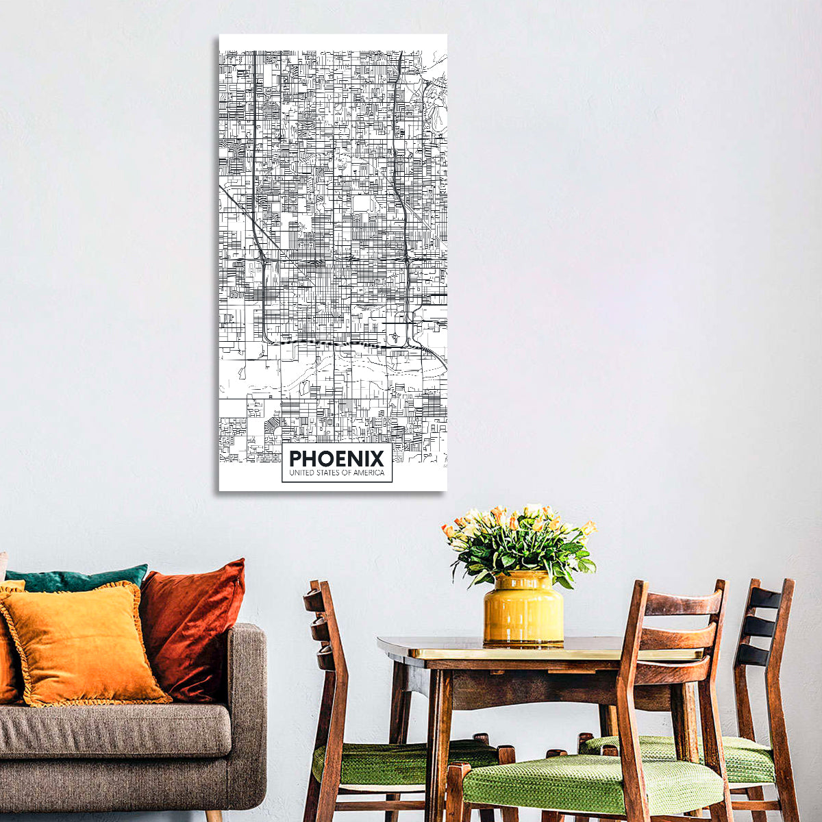 Phoenix Street Grid Map Wall Art in a room, portrait