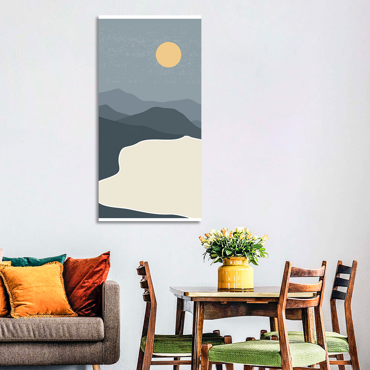 Sandy Mountains at Dusk Wall Art in a room, portrait
