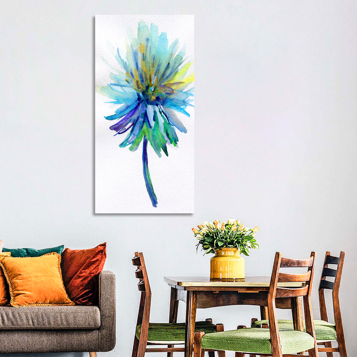 Ethereal Blue Watercolor Flower Wall Art