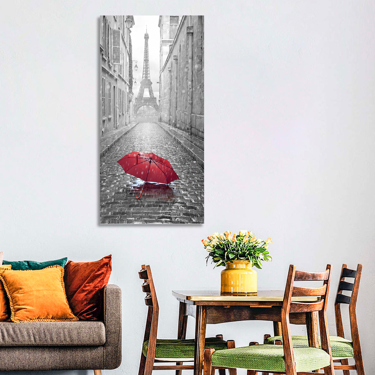 Eiffel Tower on Rainy Street Wall Art