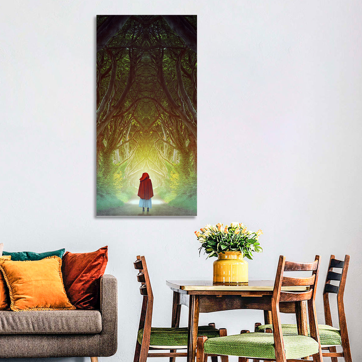 Dark Hedges Pathway Wall Art in a room, portrait
