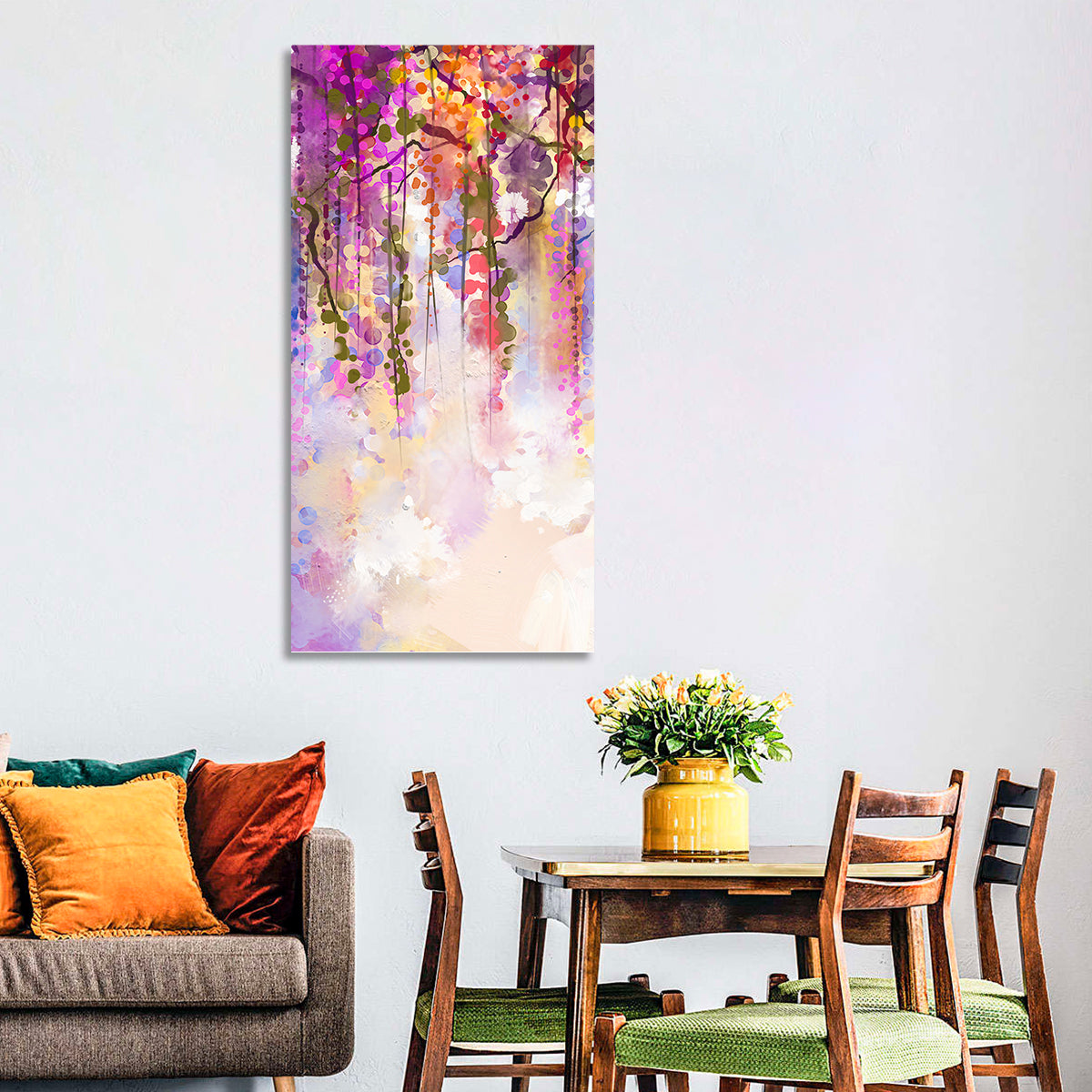 Wisteria Floral Abstraction Wall Art in a room, portrait