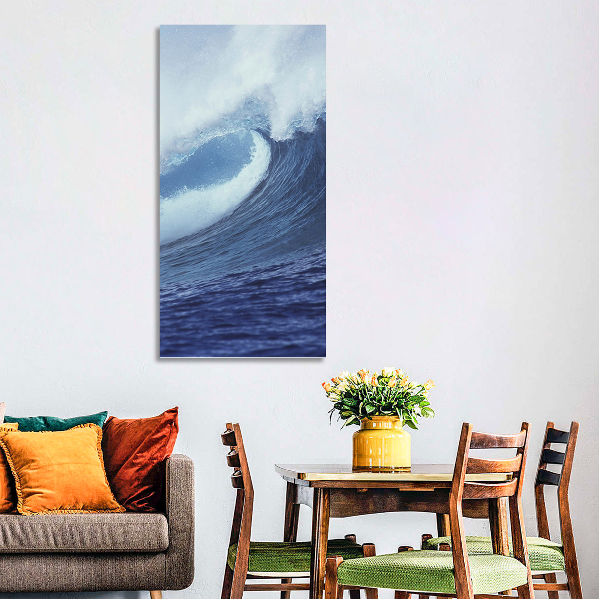 Powerful Breaking Wave Wall Art in a room, portrait