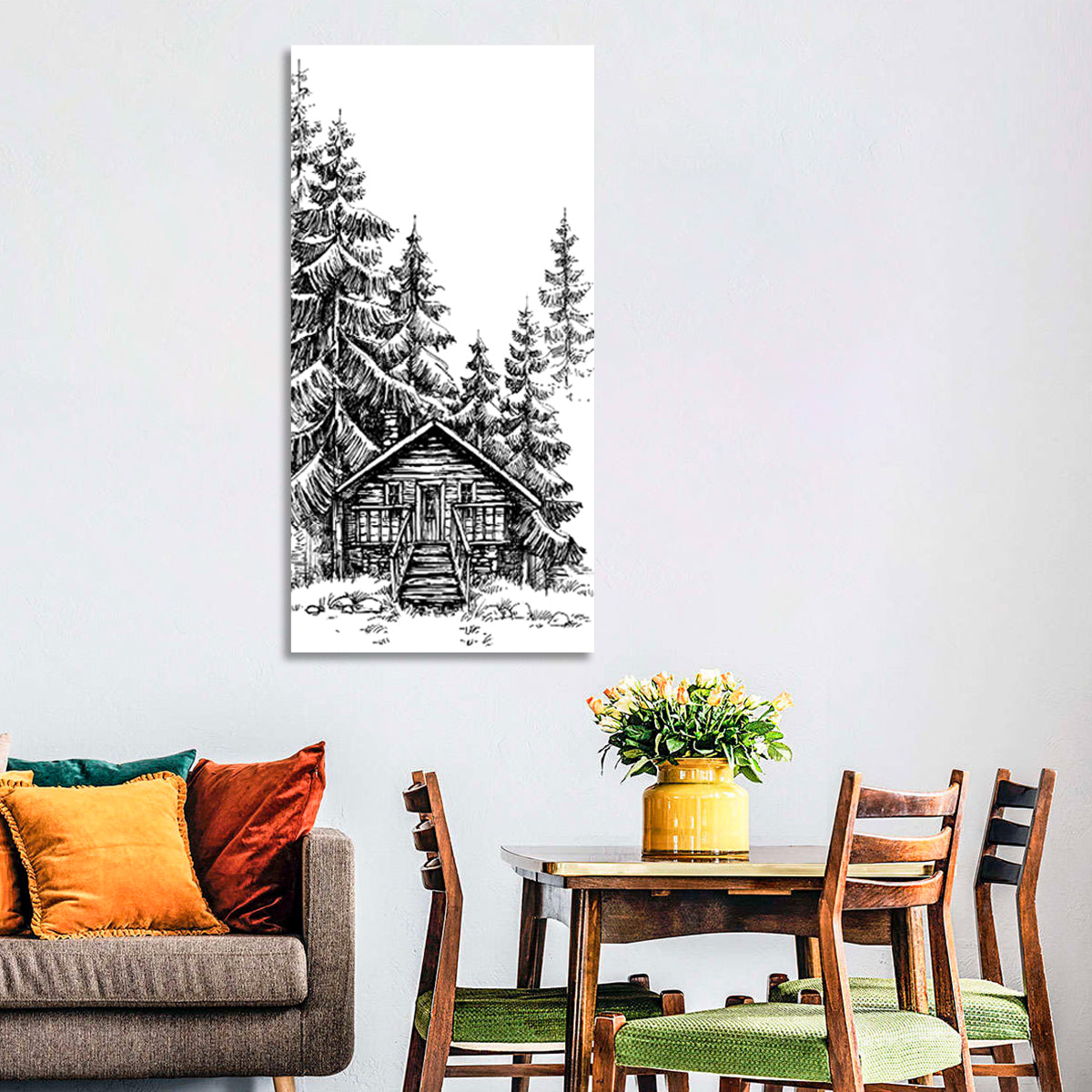 Log Cabin Sketch Wall Art