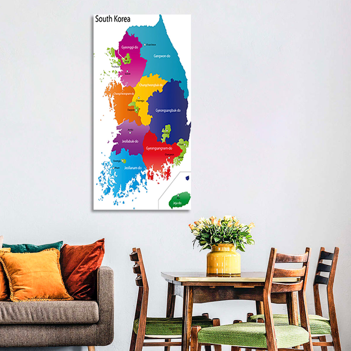 Colorful South Korea Map Wall Art