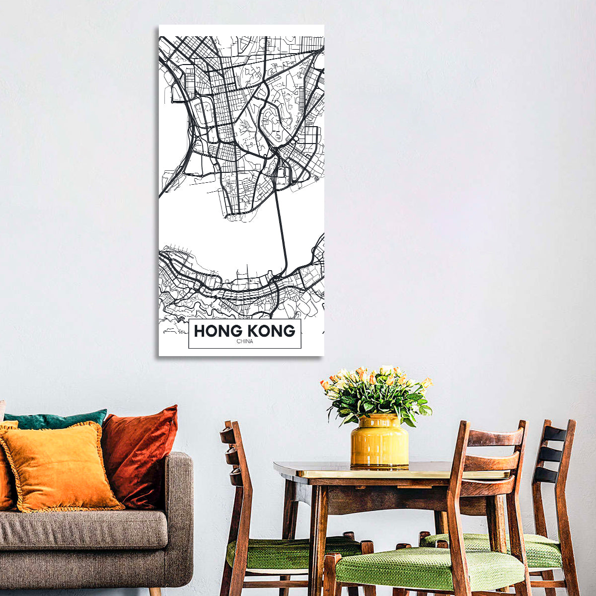 Hong Kong Aerial Map Wall Art