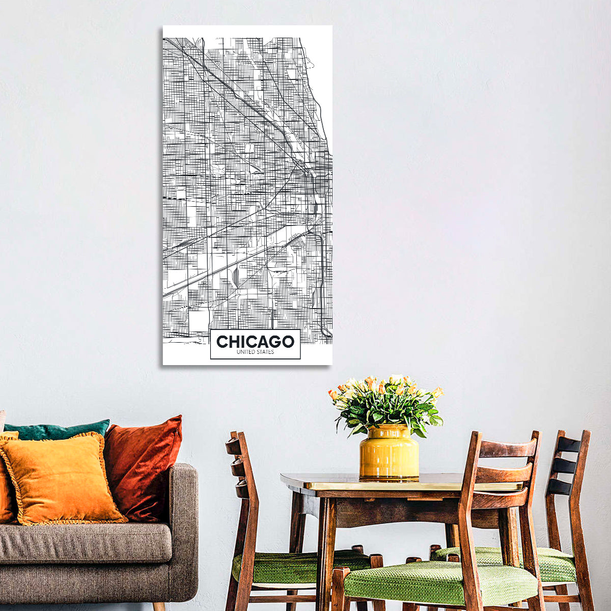 Chicago Street Grid Map Wall Art in a room, portrait