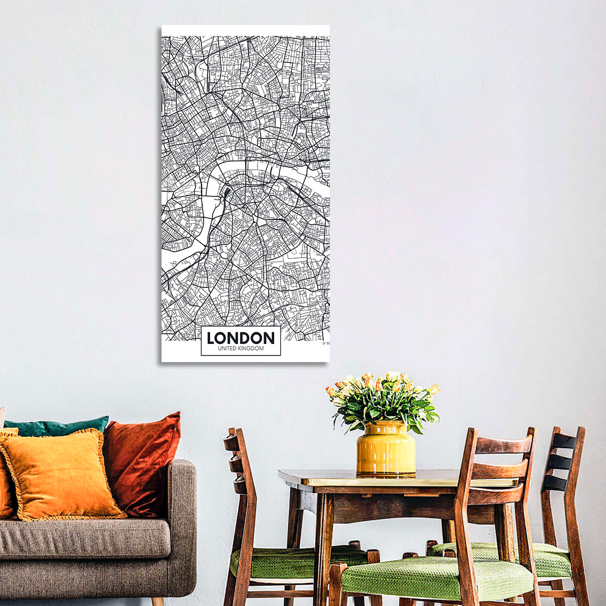 London Aerial Map Wall Art in a room, portrait