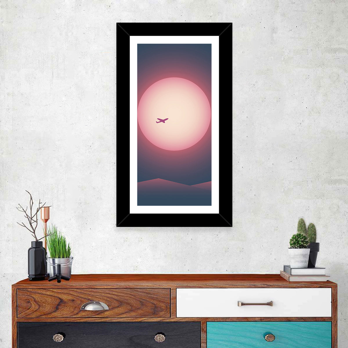 Twilight Airplane Over Mountains Wall Art