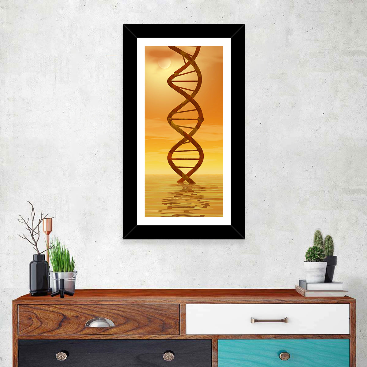 Dna Helix at Sunset Wall Art in a room, portrait