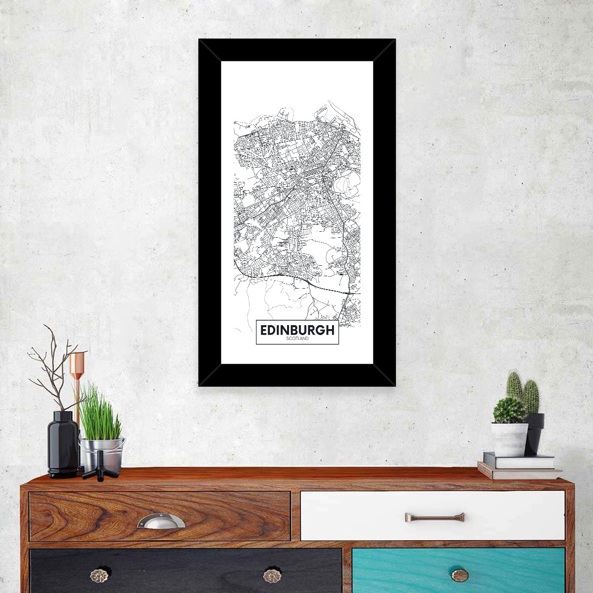 Edinburgh City Map Wall Art in a room, portrait